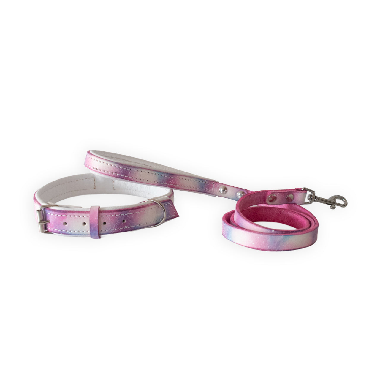 Cotton Candy Double Padded Leather Dog Collar