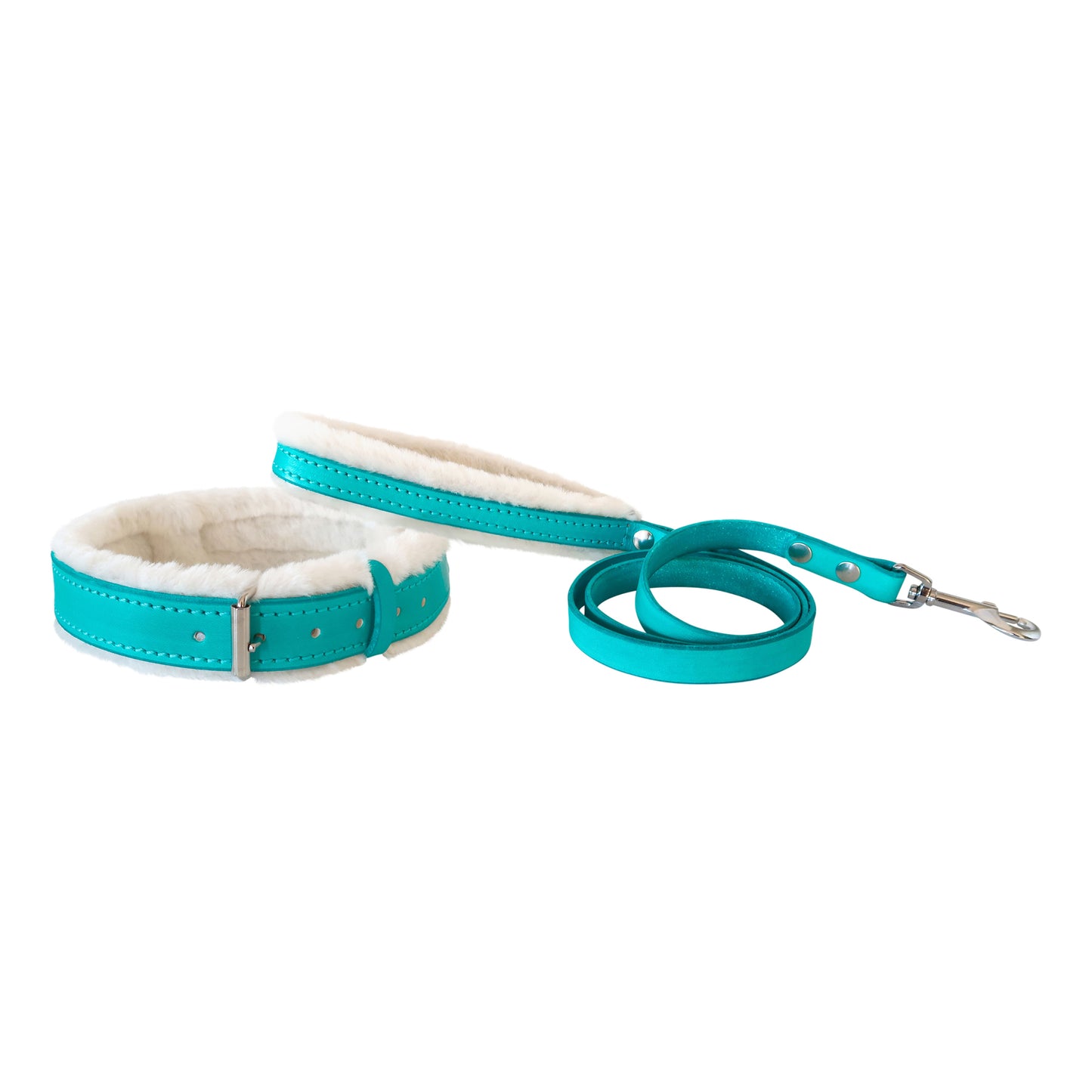 Coastal Charm Fur and Leather Collar, Leash, and Accessory Set