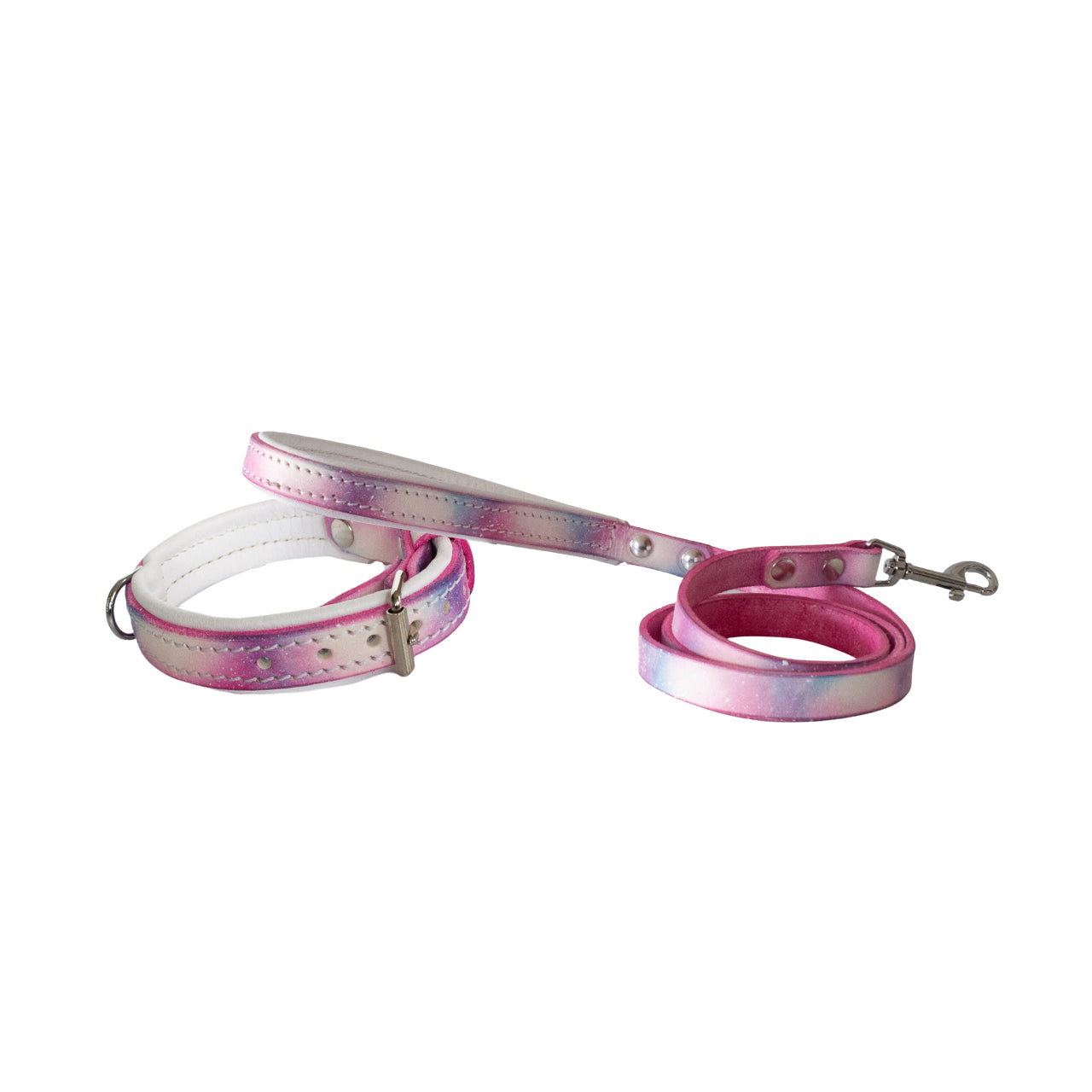 Cotton Candy Leather Collar, Leash, and Accessory Set