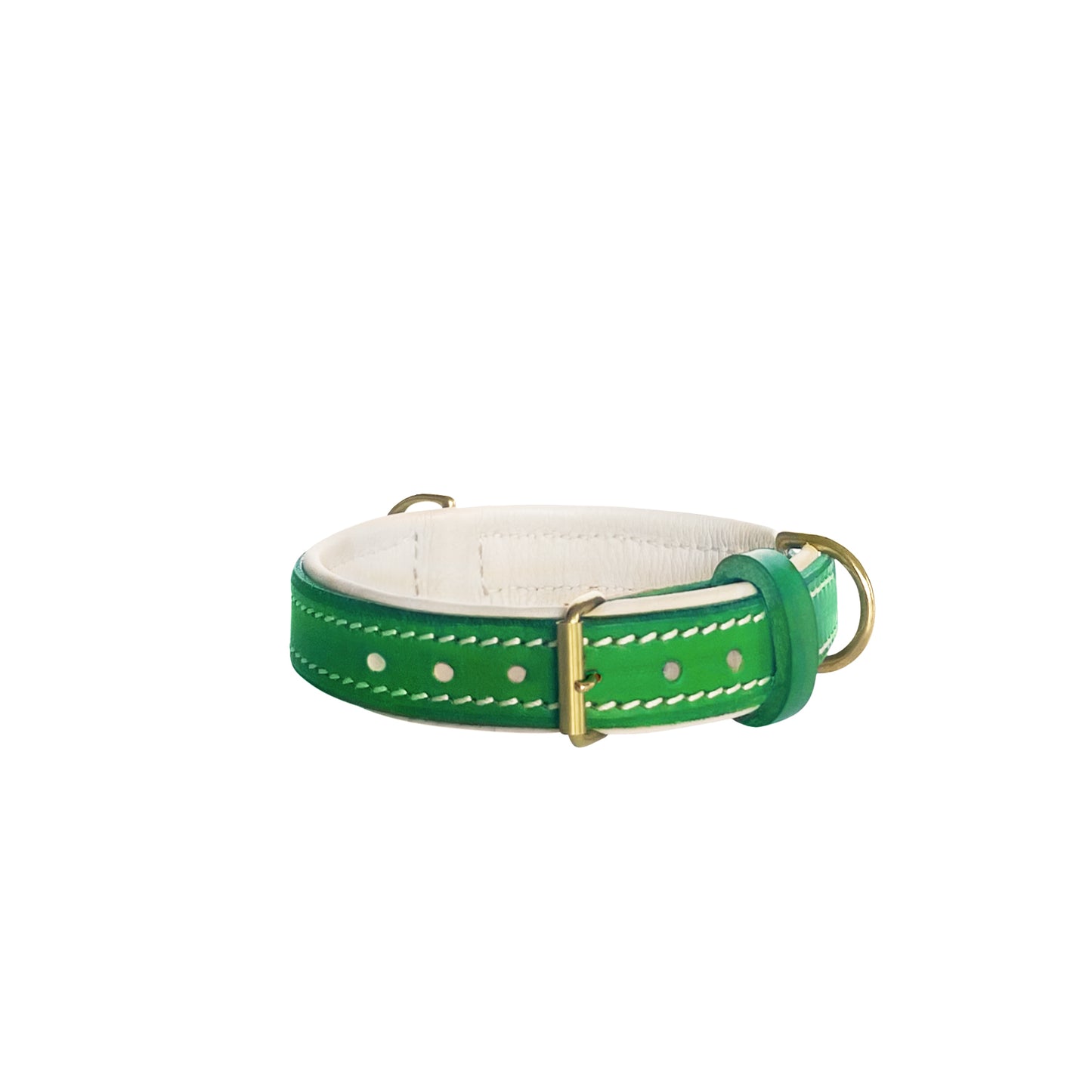 Fortune Green Double Padded Leather Dog Collar