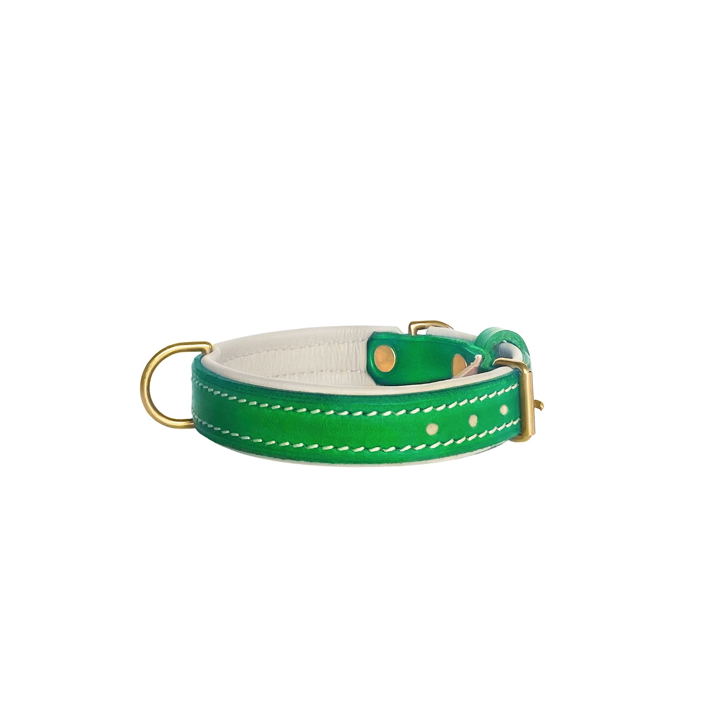 Fortune Green Double Padded Leather Dog Collar