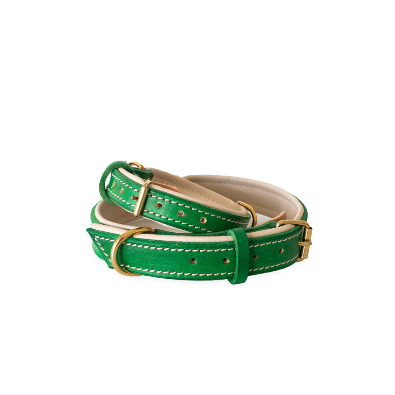 Fortune Green Double Padded Leather Dog Collar