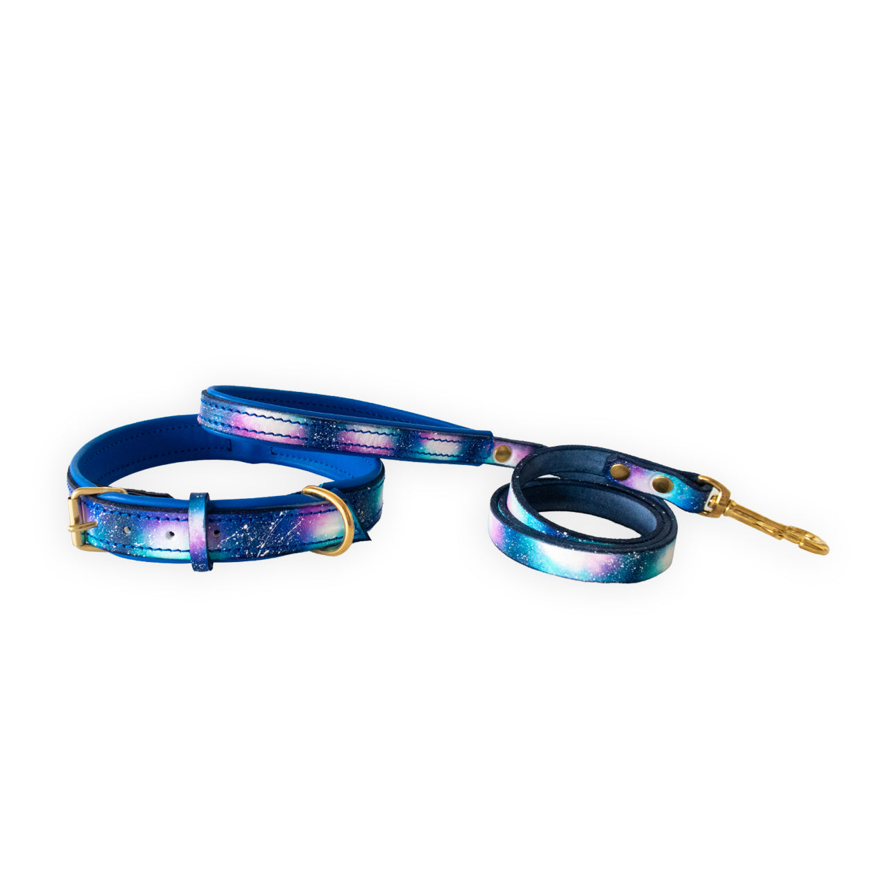 Galaxy Double Padded Leather Dog Collar