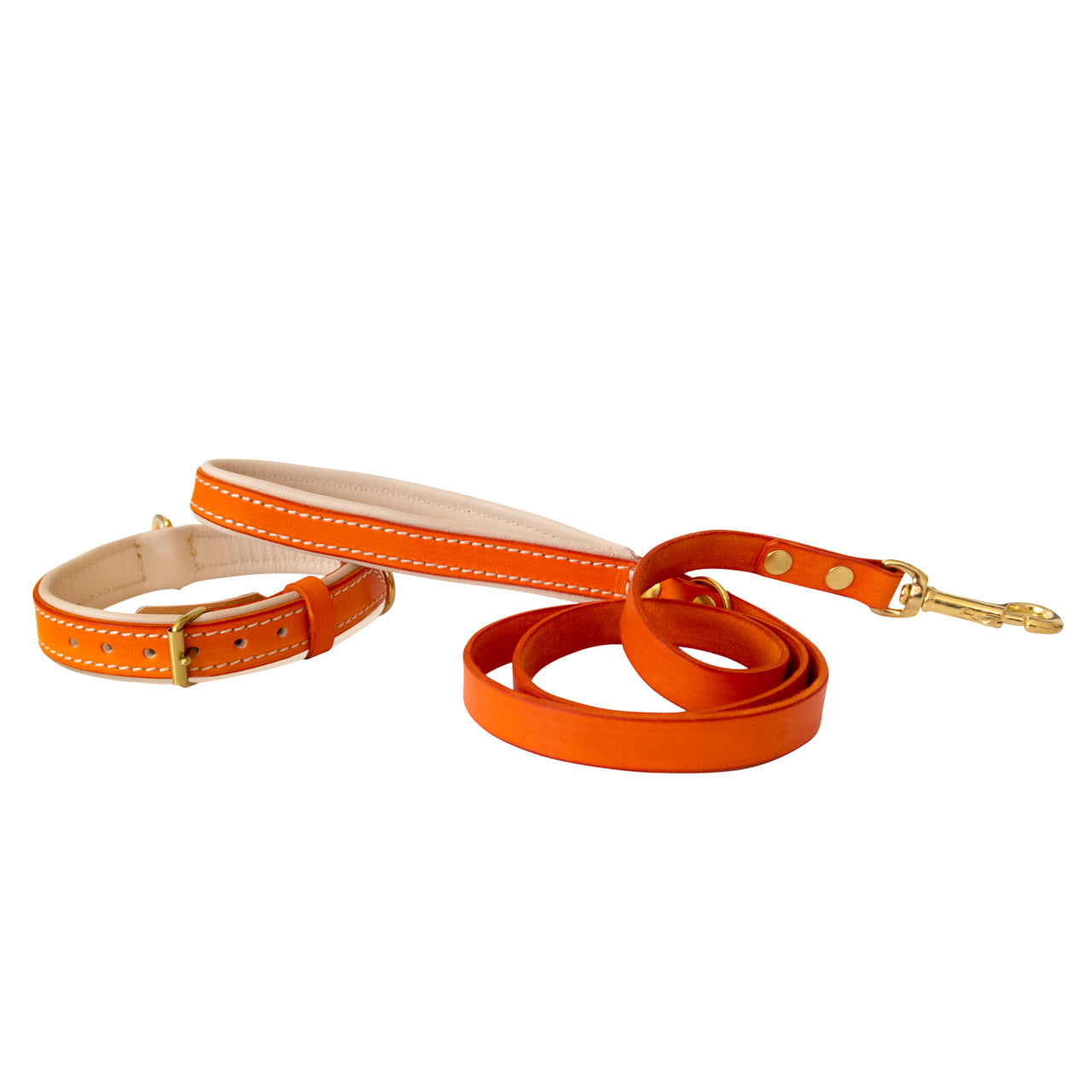 Saffron Orange Double Padded Leather Dog Leash