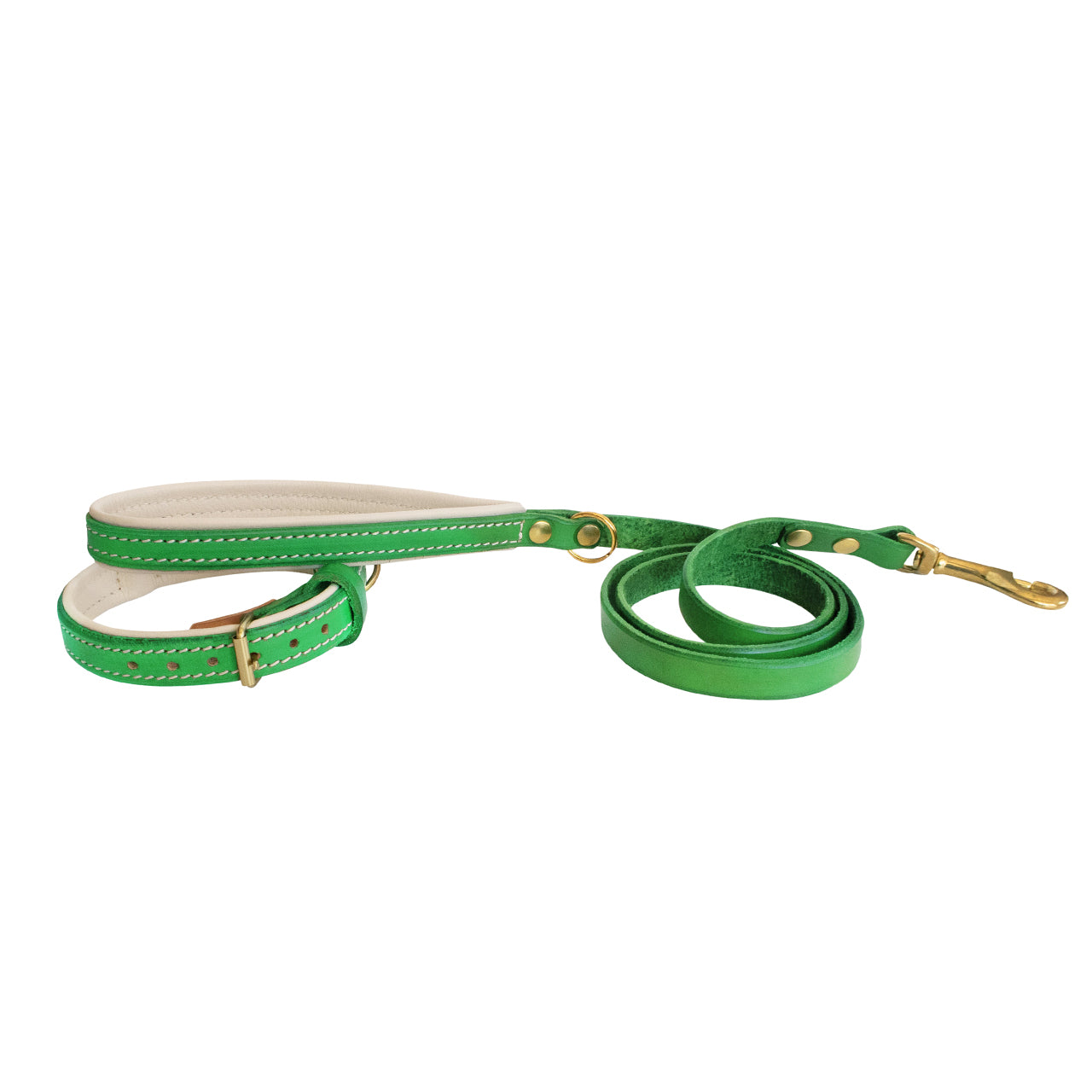 Fortune Green Leather Collar, Leash, and Accessory Set
