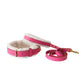 Pretty in Pink Fur and Leather Collar, Leash, and Accessory Set